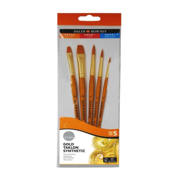 Simply Acrylic Gold Taklon Short Handled Brushes 5 pcs