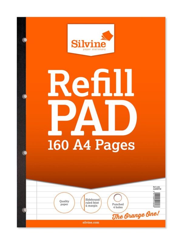 SILVINE A4 REFILL PAD LINED WITH MARGIN SIDEBOUND 160 PAGE