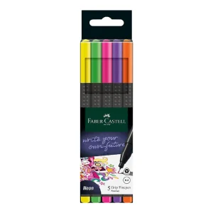 Faber Castell Grip Fine Pens 0.4mm Neon Colour pkt of 5