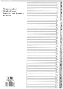 Dividers A4 1-54 Numbers PP